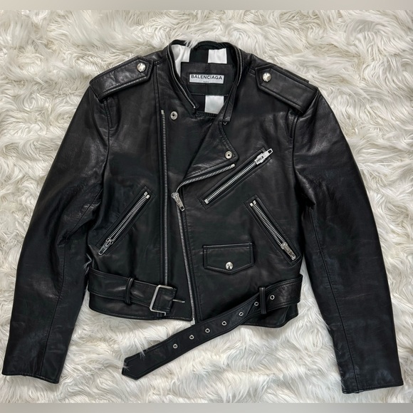 Balenciaga authentic leather scarf moto biker jacket